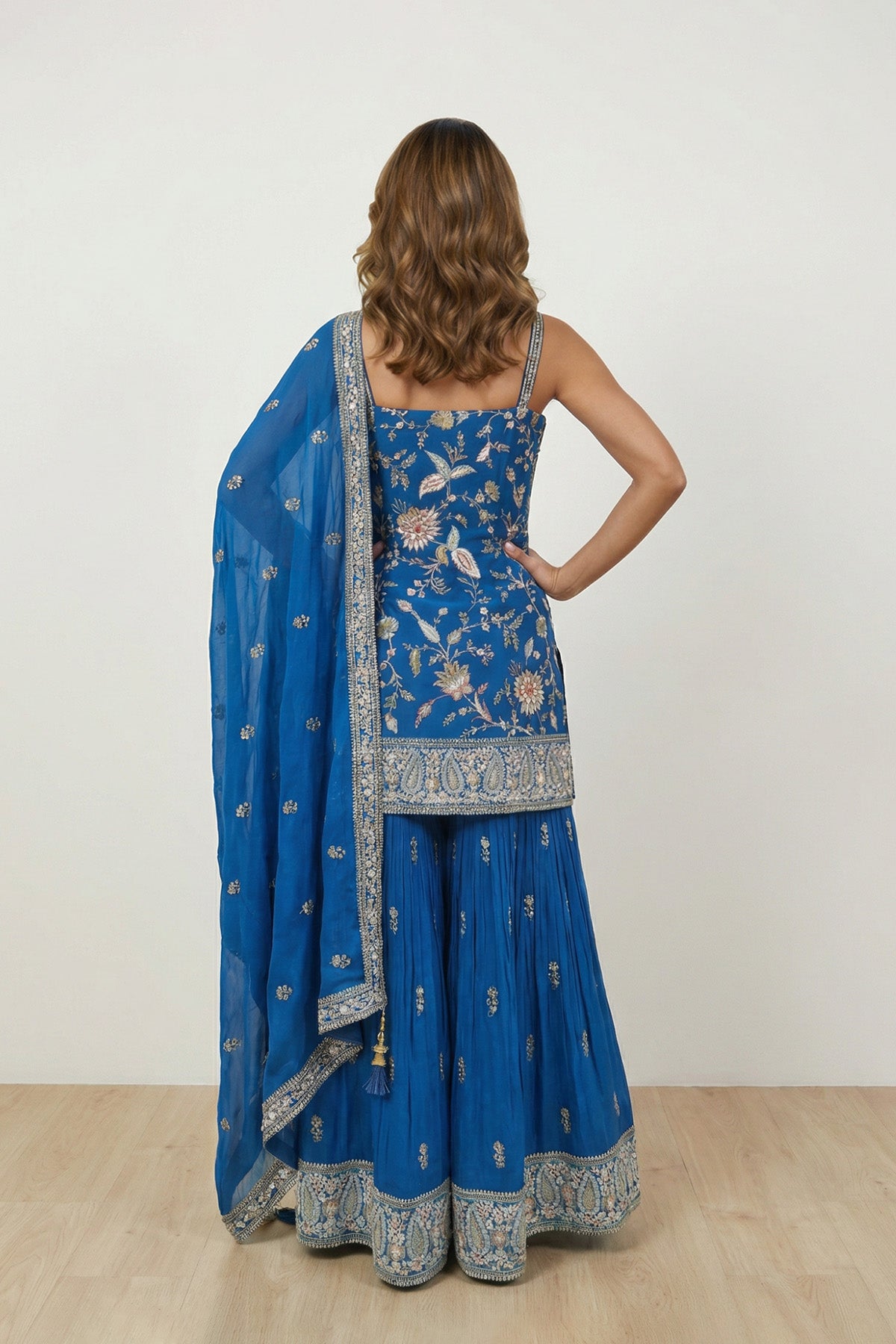 Blue Sheen Kurti Plazo Set