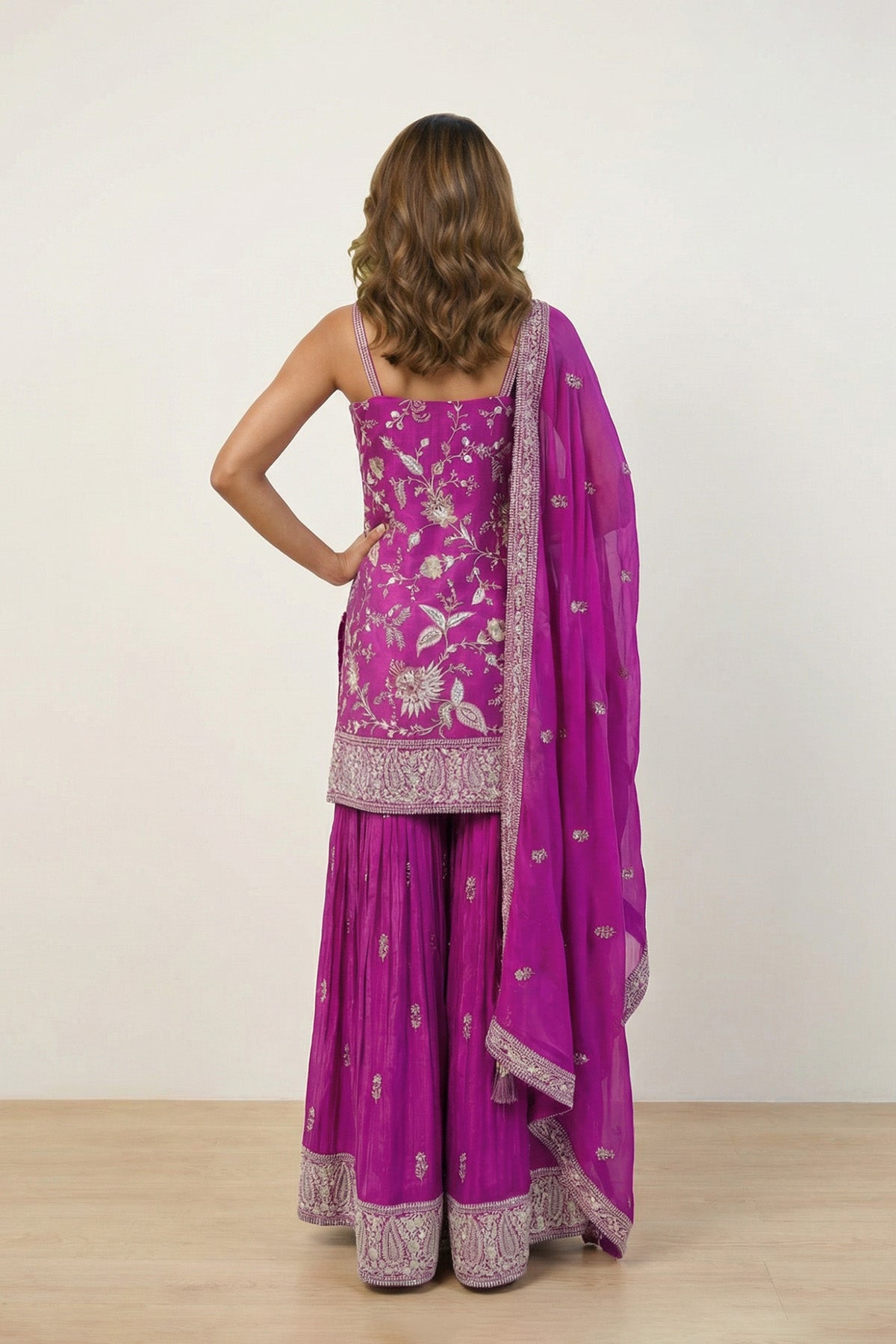Purple Sheen Kurti Plazo Set