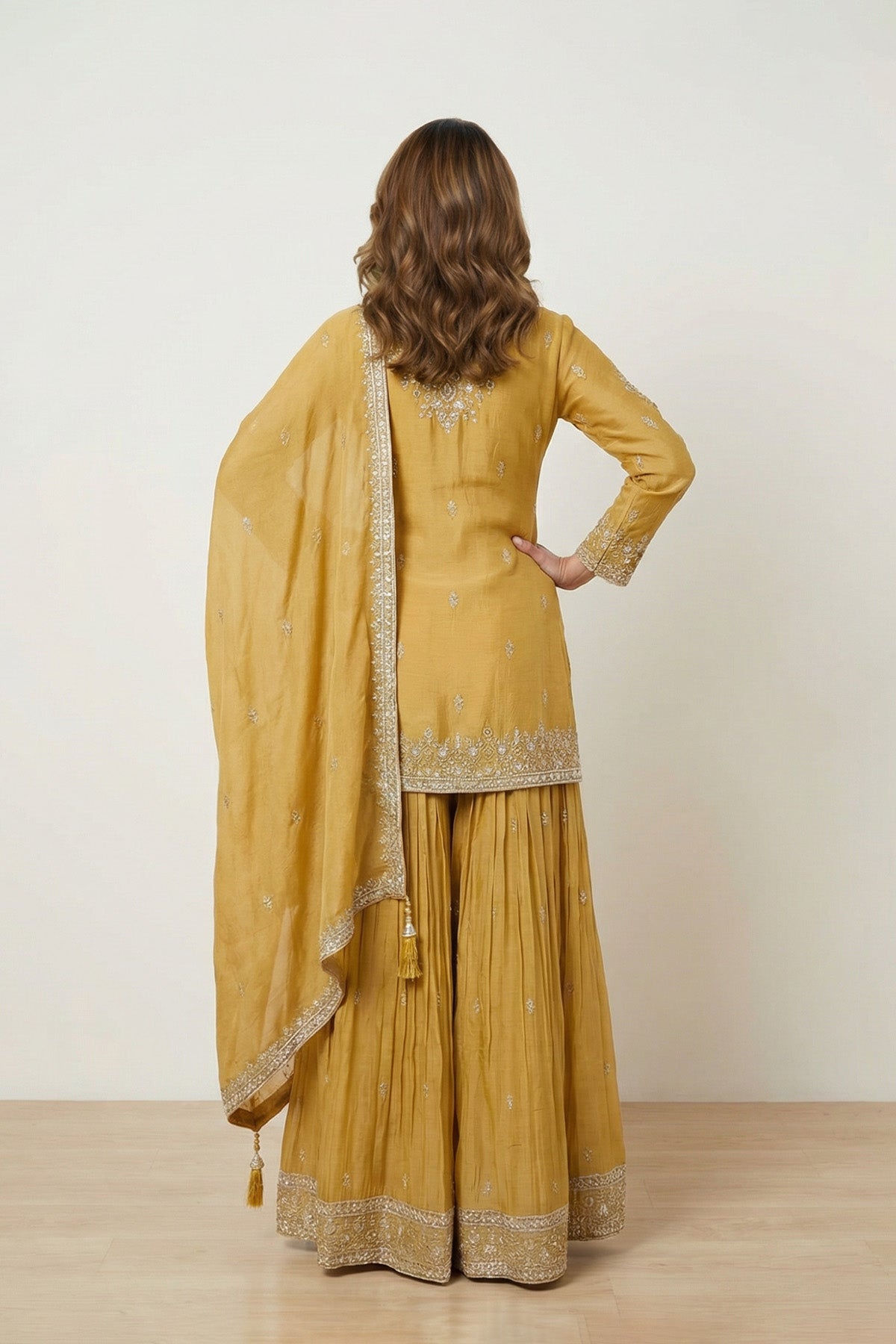Yellow Sheen Kurti Plazo Set