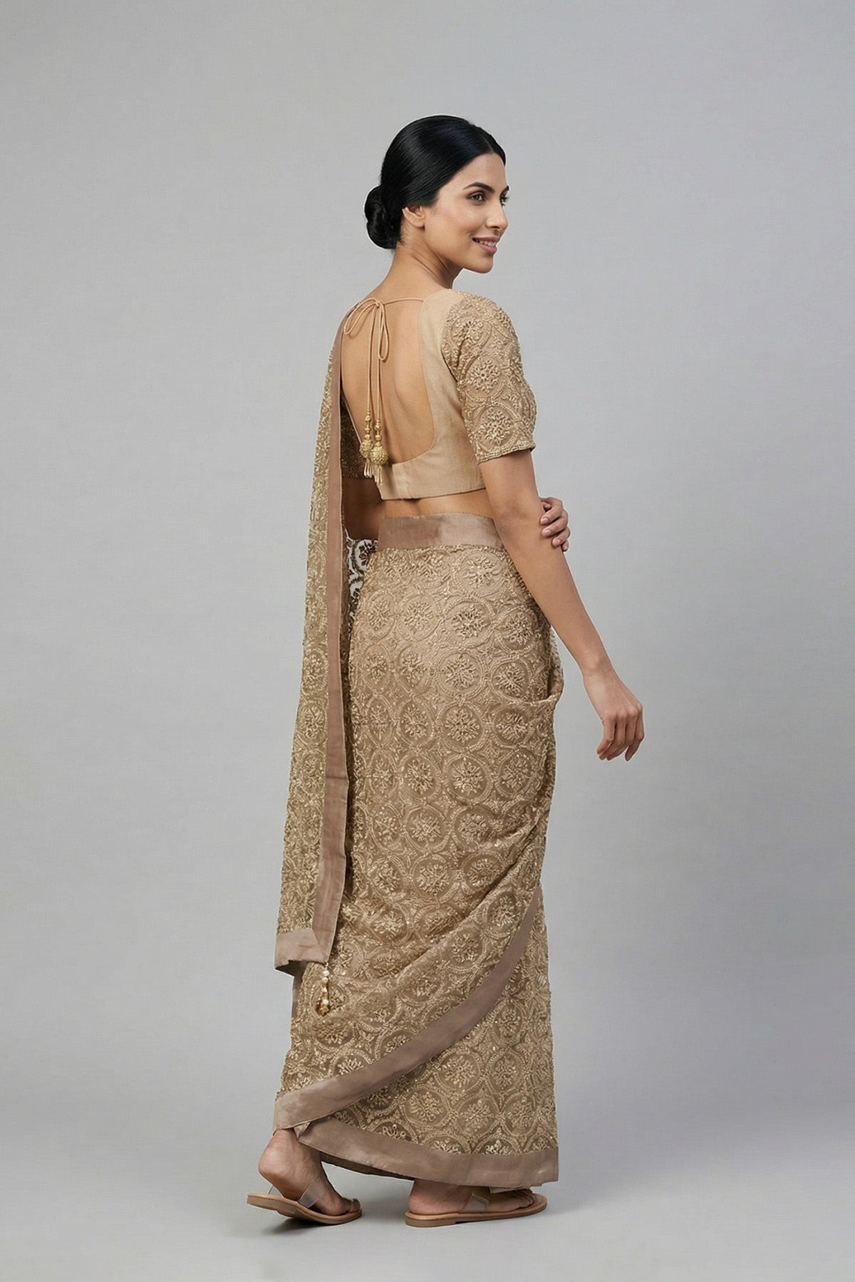 Beige Geo Beads Saree