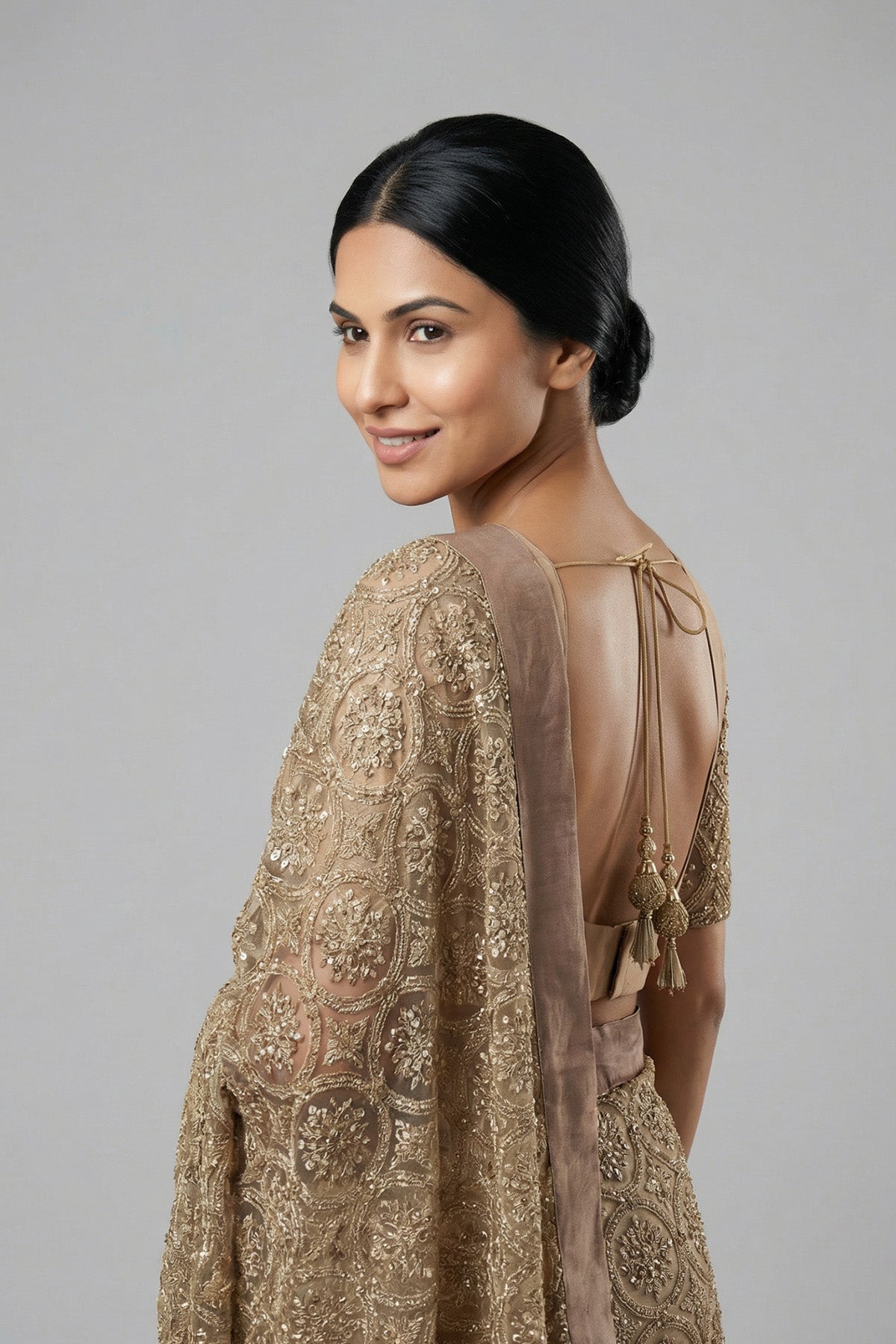 Beige Geo Beads Saree