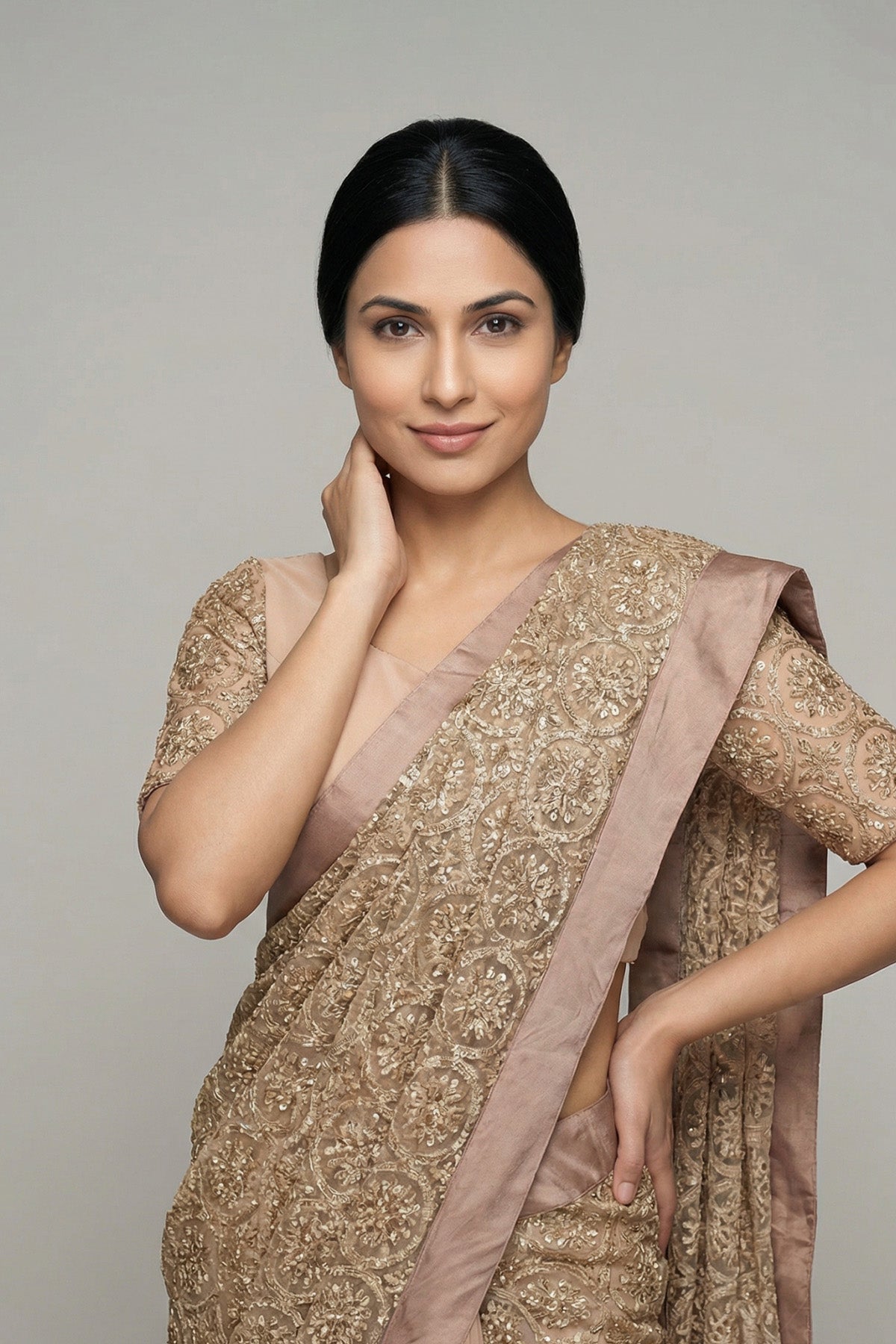 Beige Geo Beads Saree
