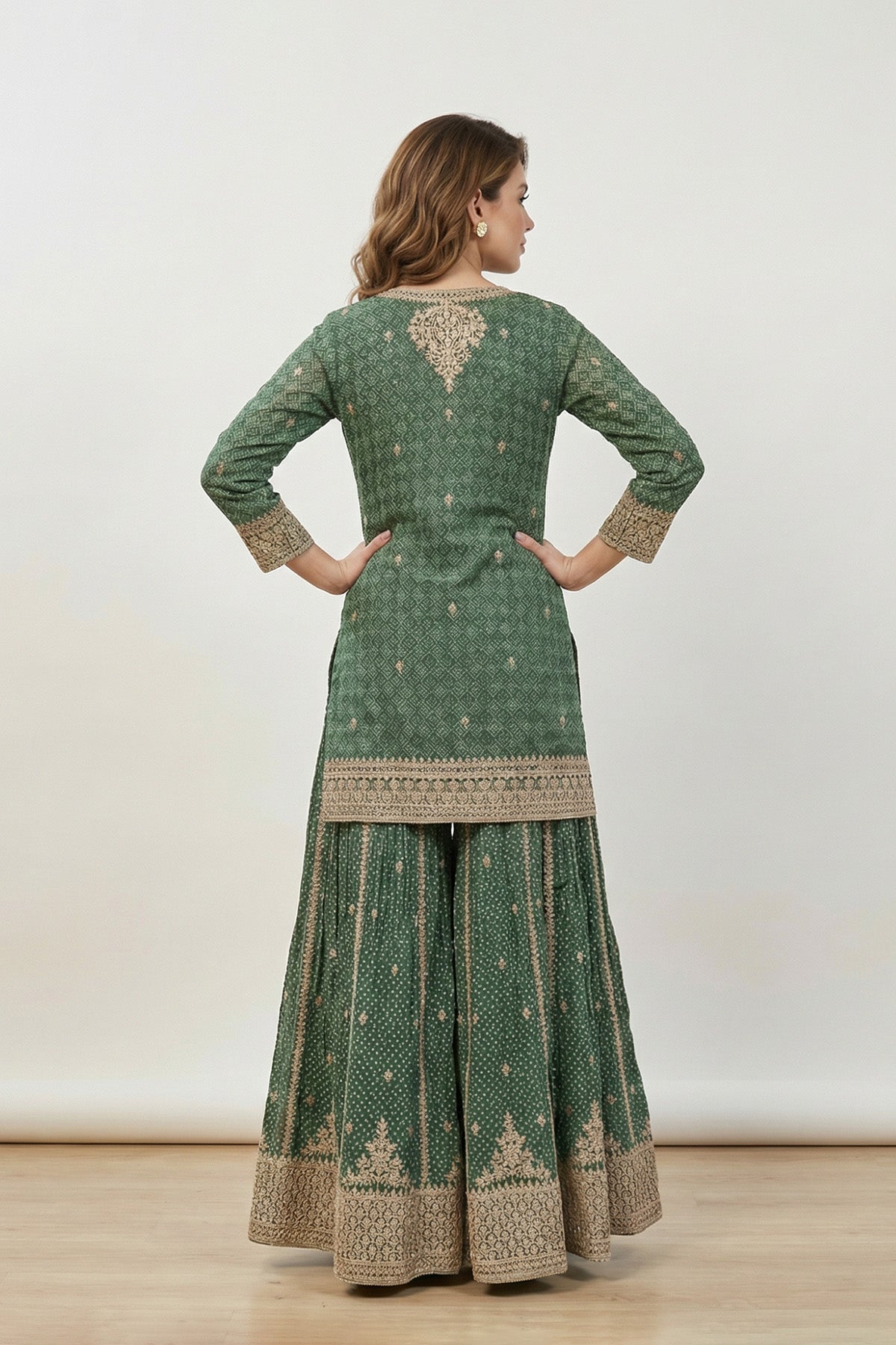 Green Sheen Kurti Plazo Set