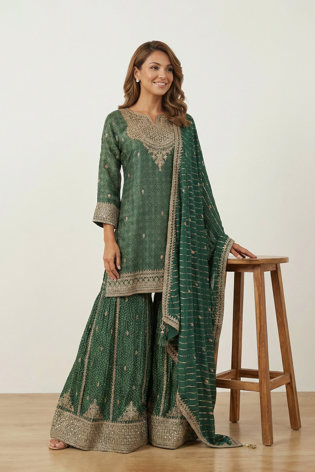 Green Sheen Kurti Plazo Set