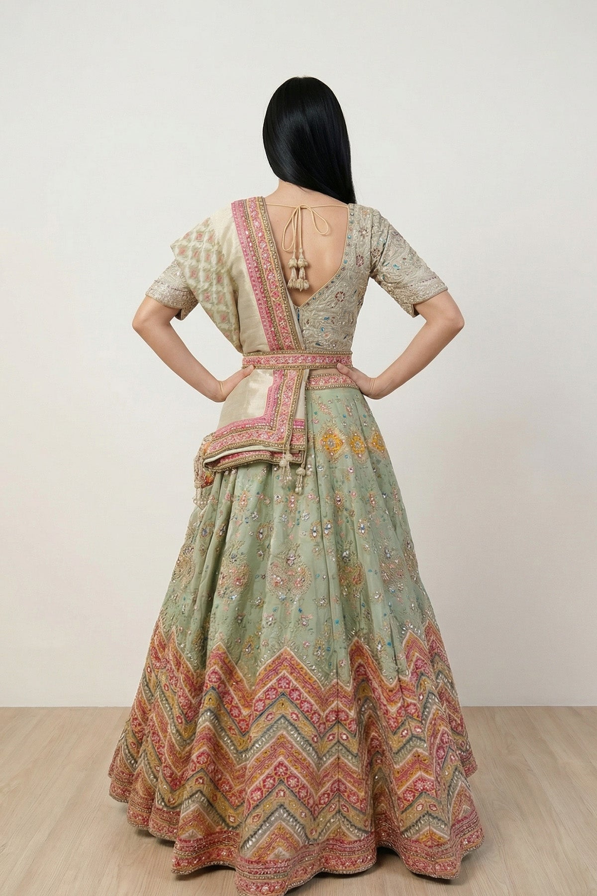 Green Sheen Ghagra Set