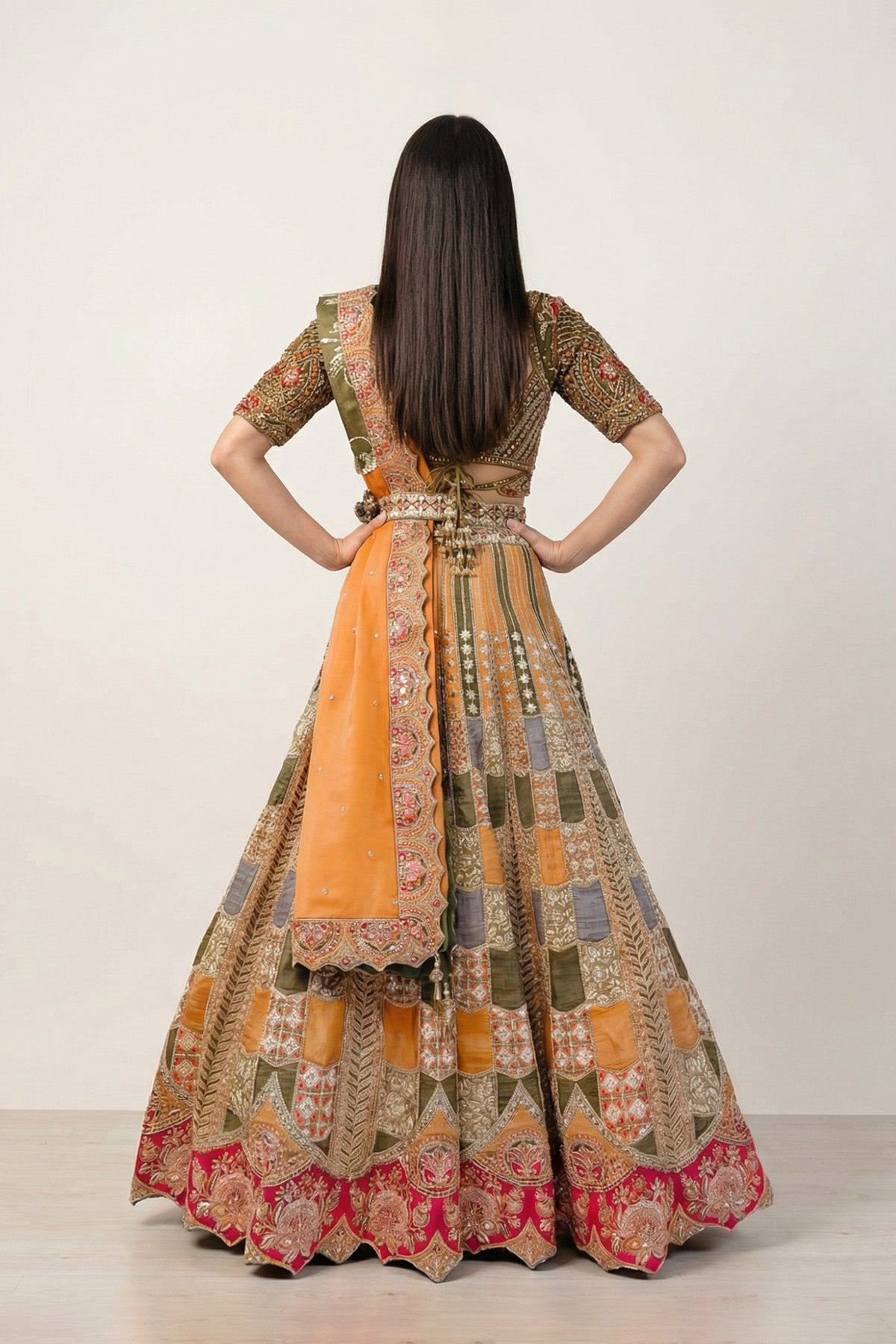 Green & Yellow Sheen Ghagra Set