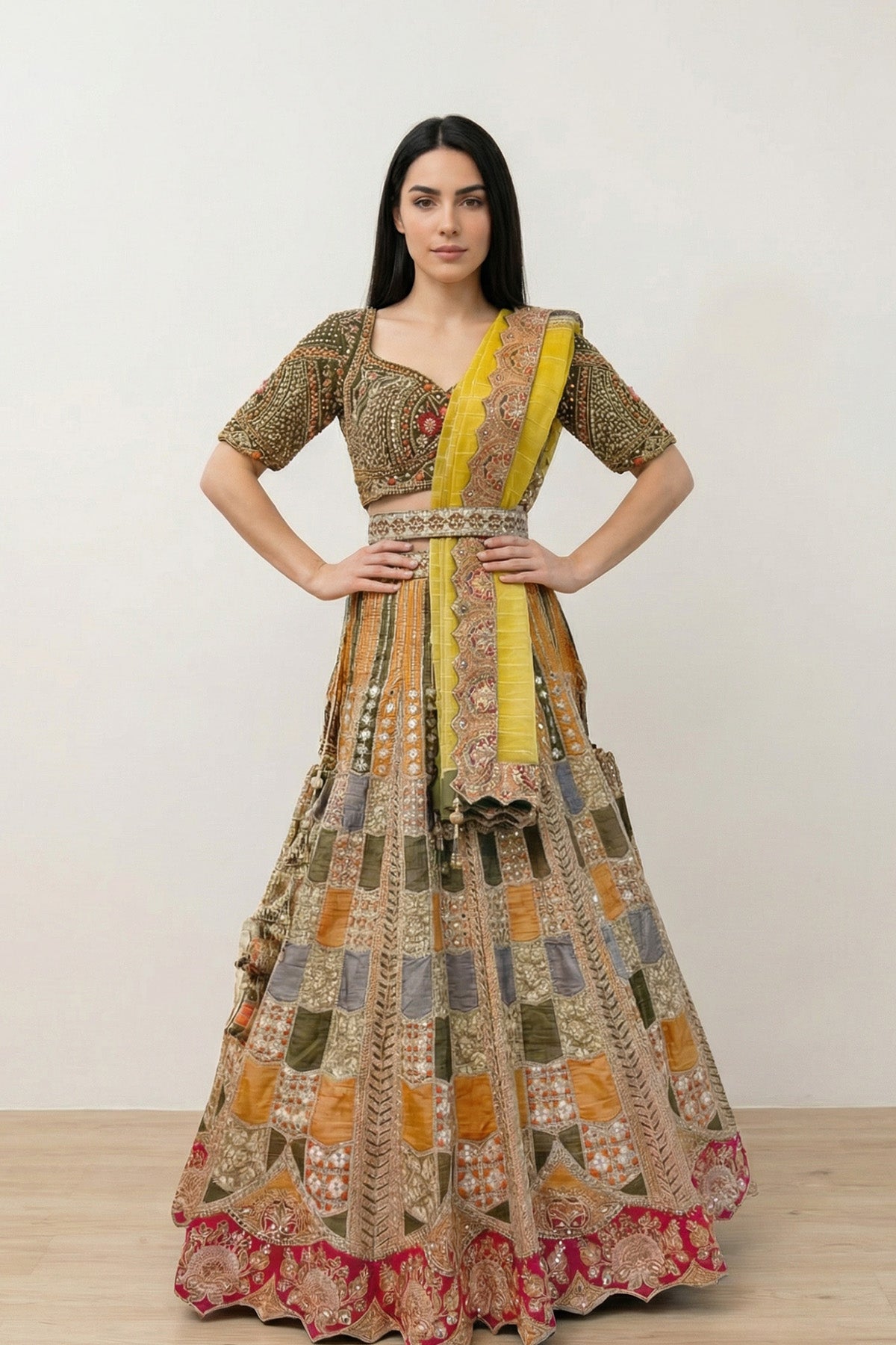 Green & Yellow Sheen Ghagra Set