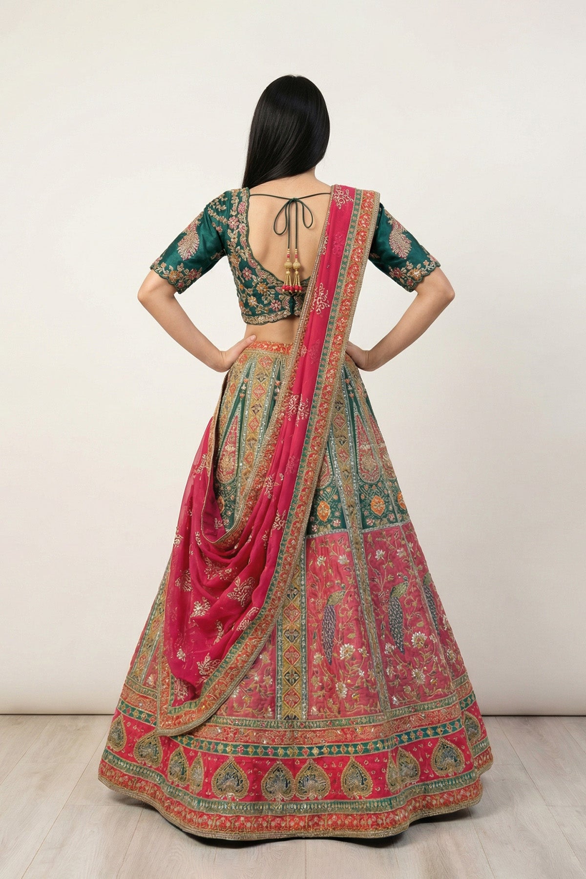 Red & Green Sheen Ghagra Set