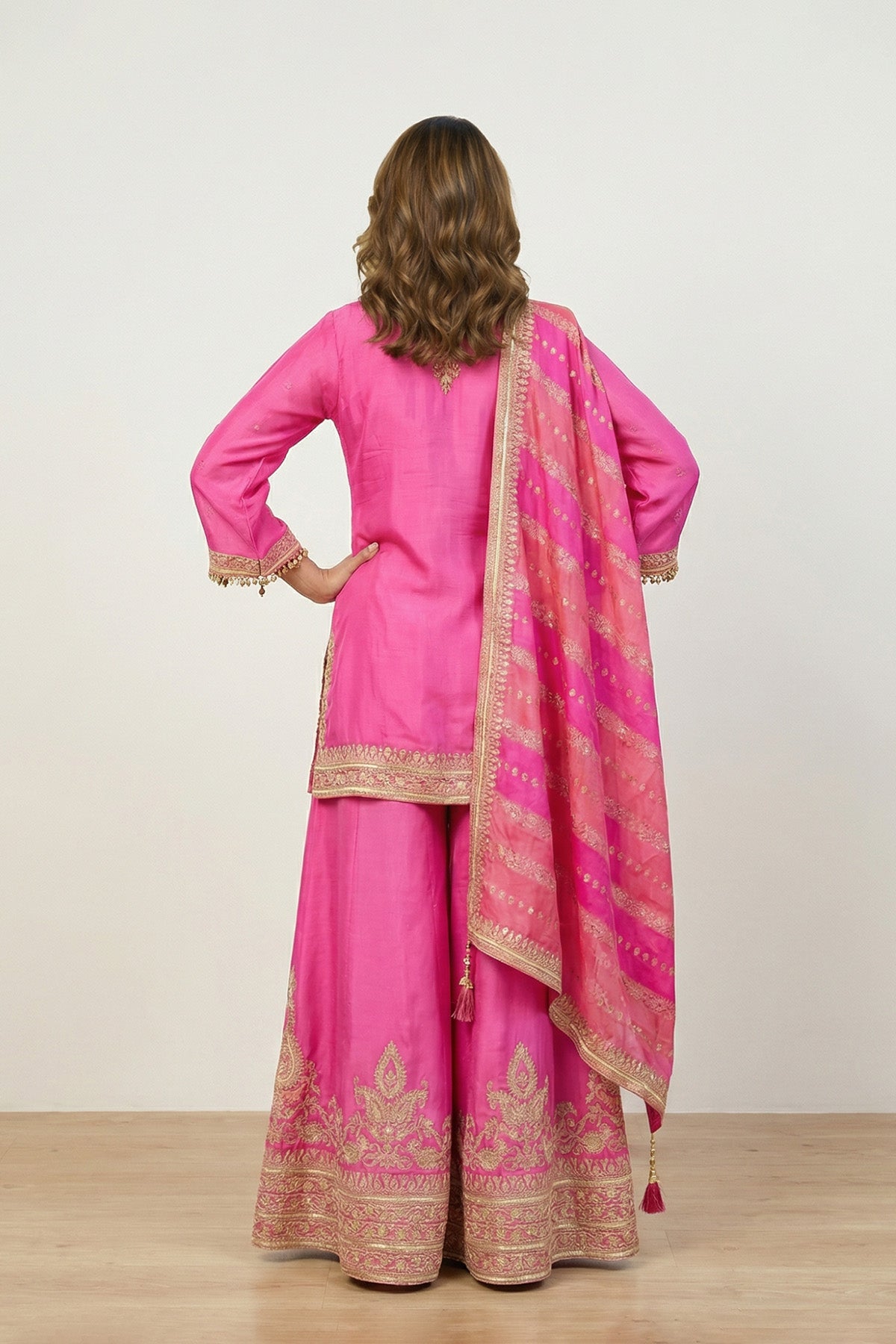 Pink Sheen Kurti Plazo Set