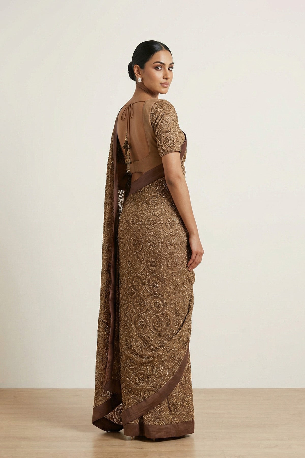 Brown Geo Beads Saree