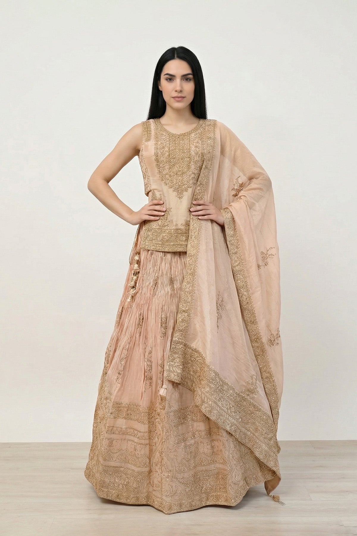 Peach Hans Choli Ghagra Set