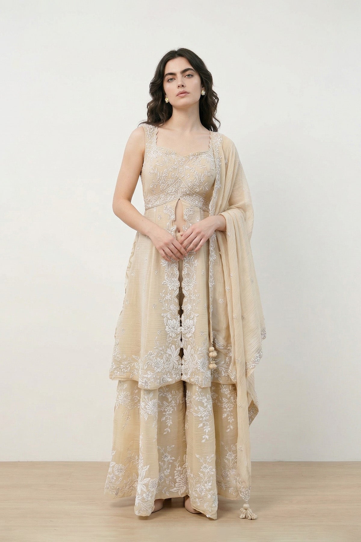 Beige Roshi Kali Kurta Set