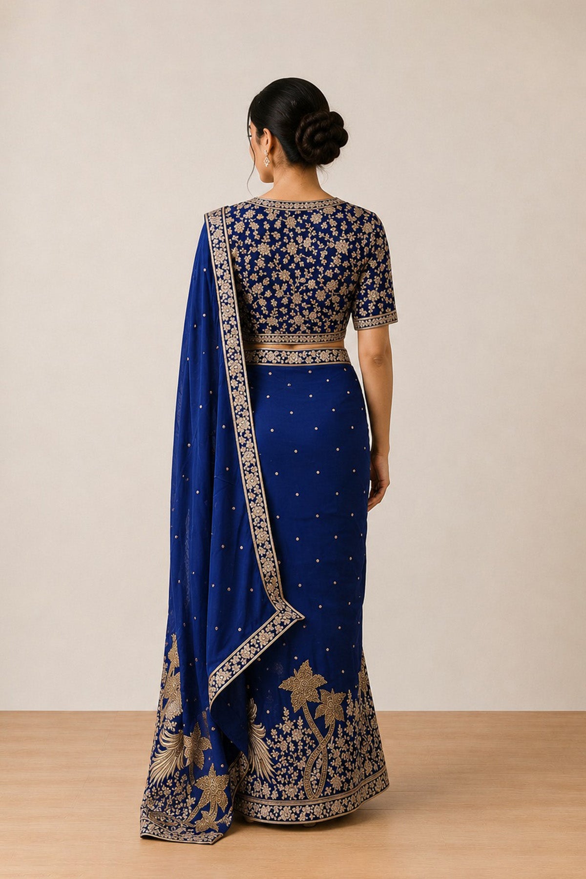 Navy Blue Tree Saree
