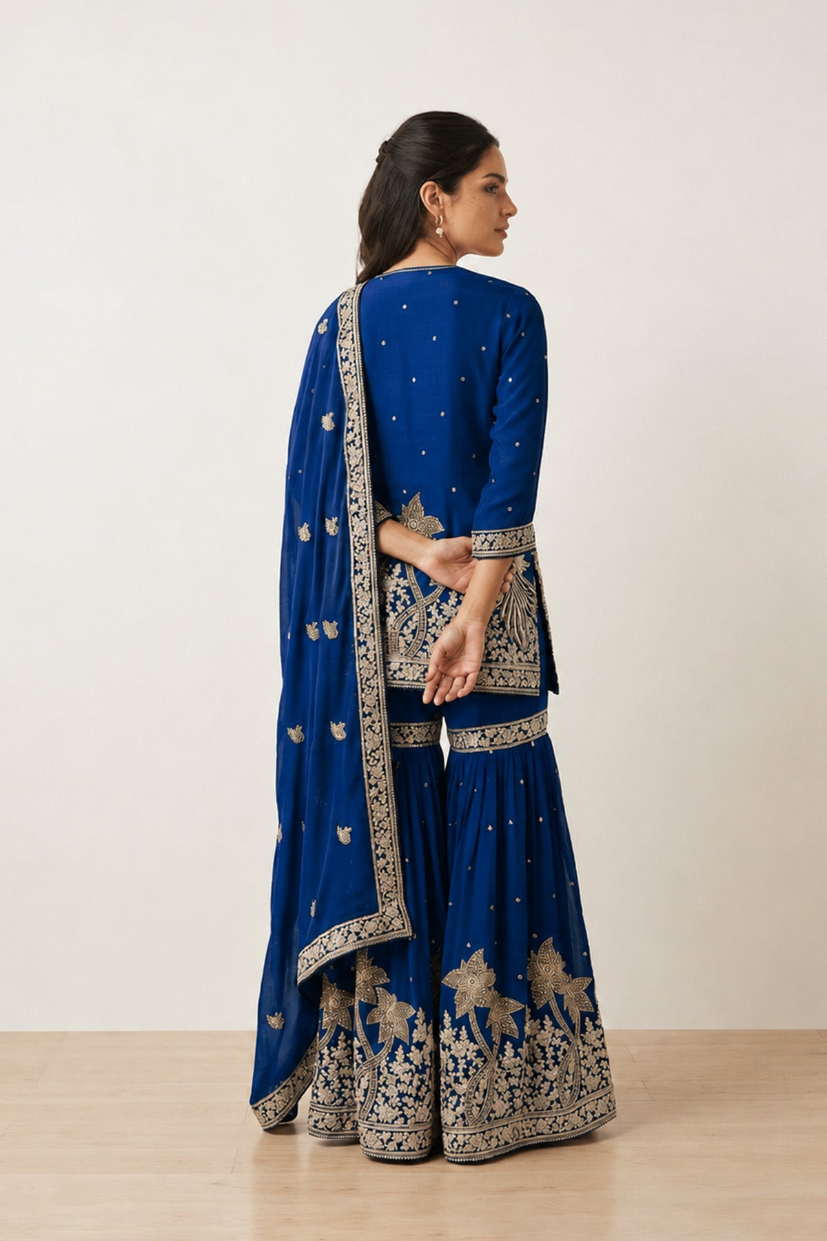 Navy Blue Tree Kurti Gharara Set