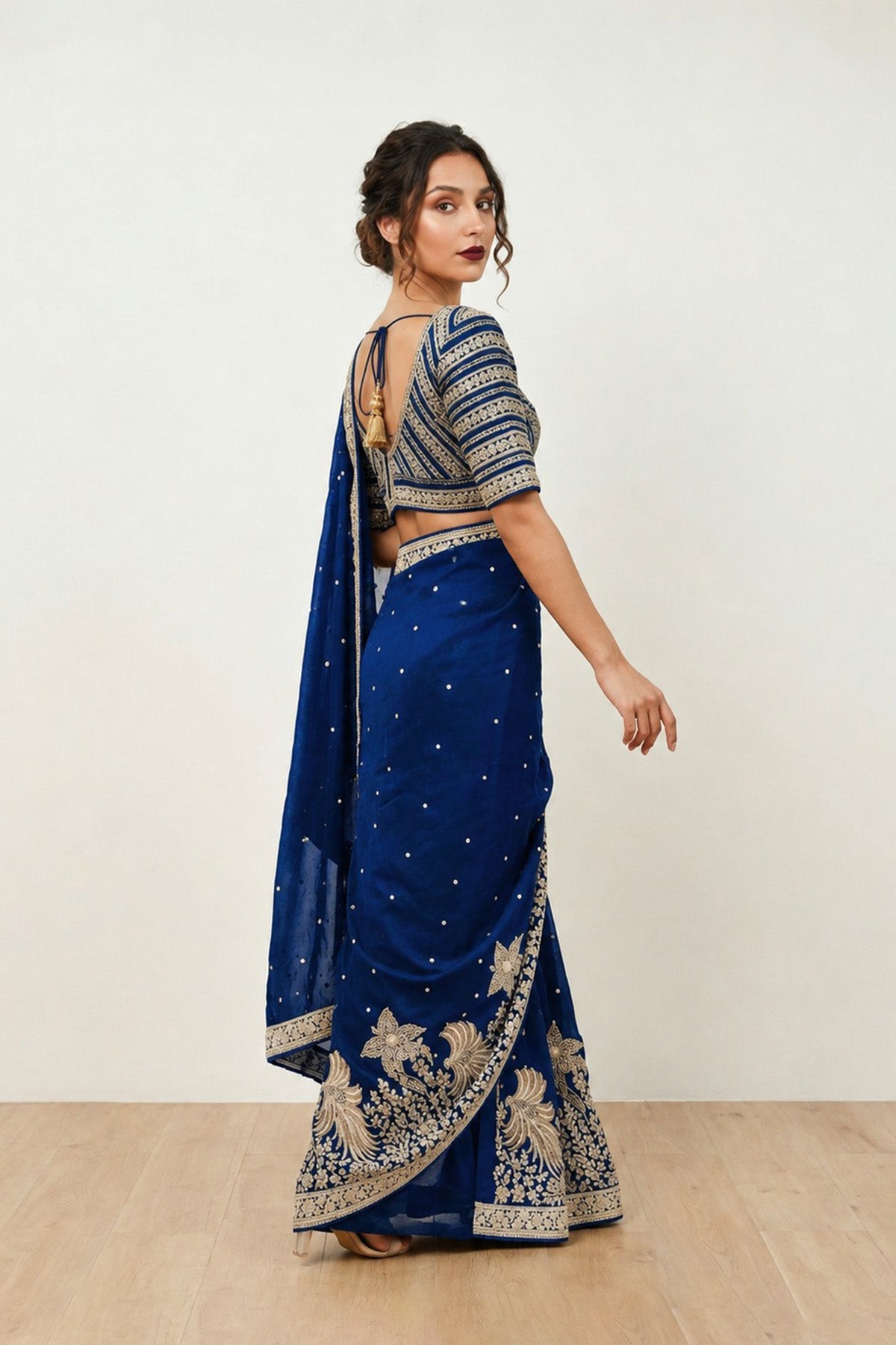 Navy Blue Tree Saree