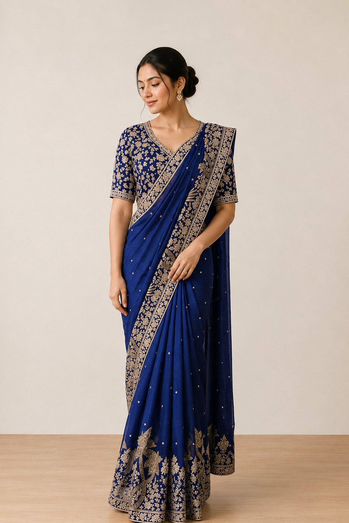 Navy Blue Tree Saree
