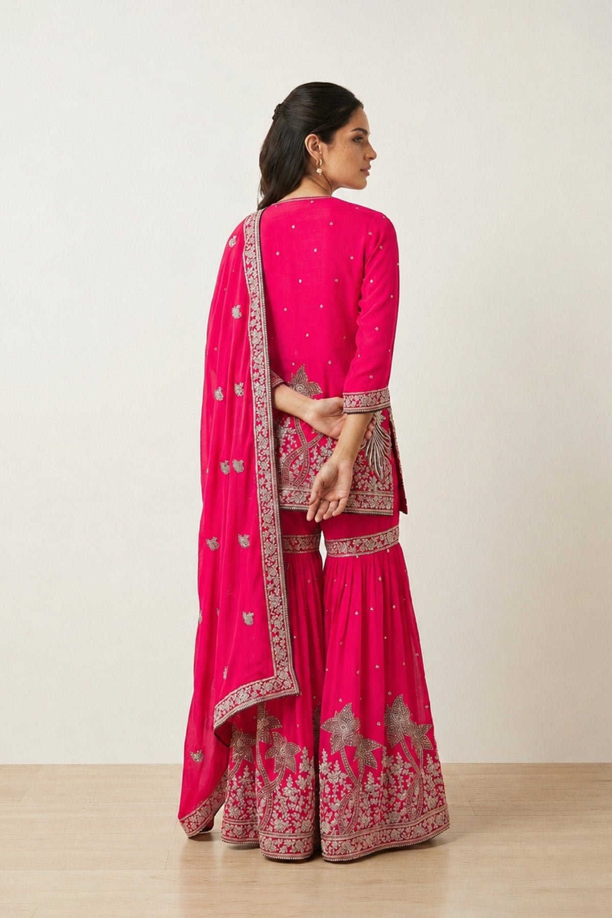 Pink Tree  Kurti Gharara Set