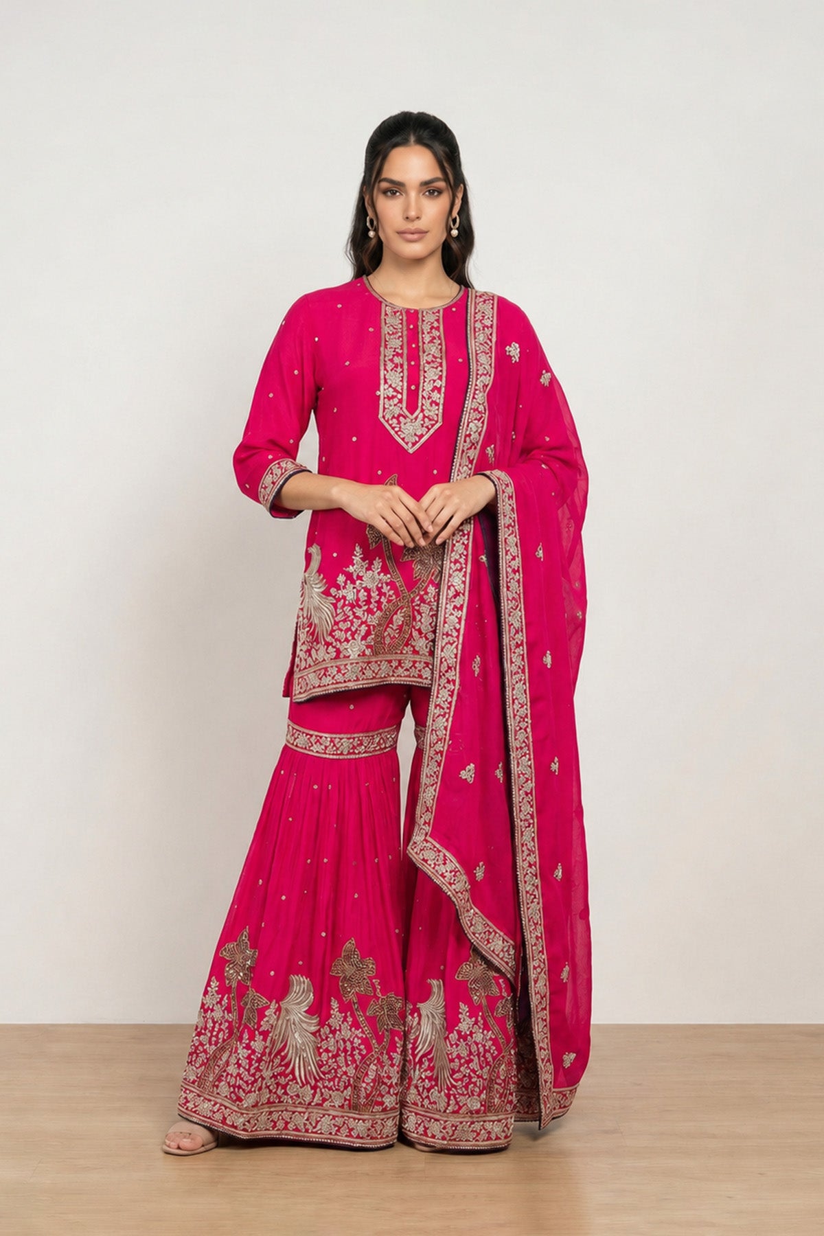 Pink Tree  Kurti Gharara Set
