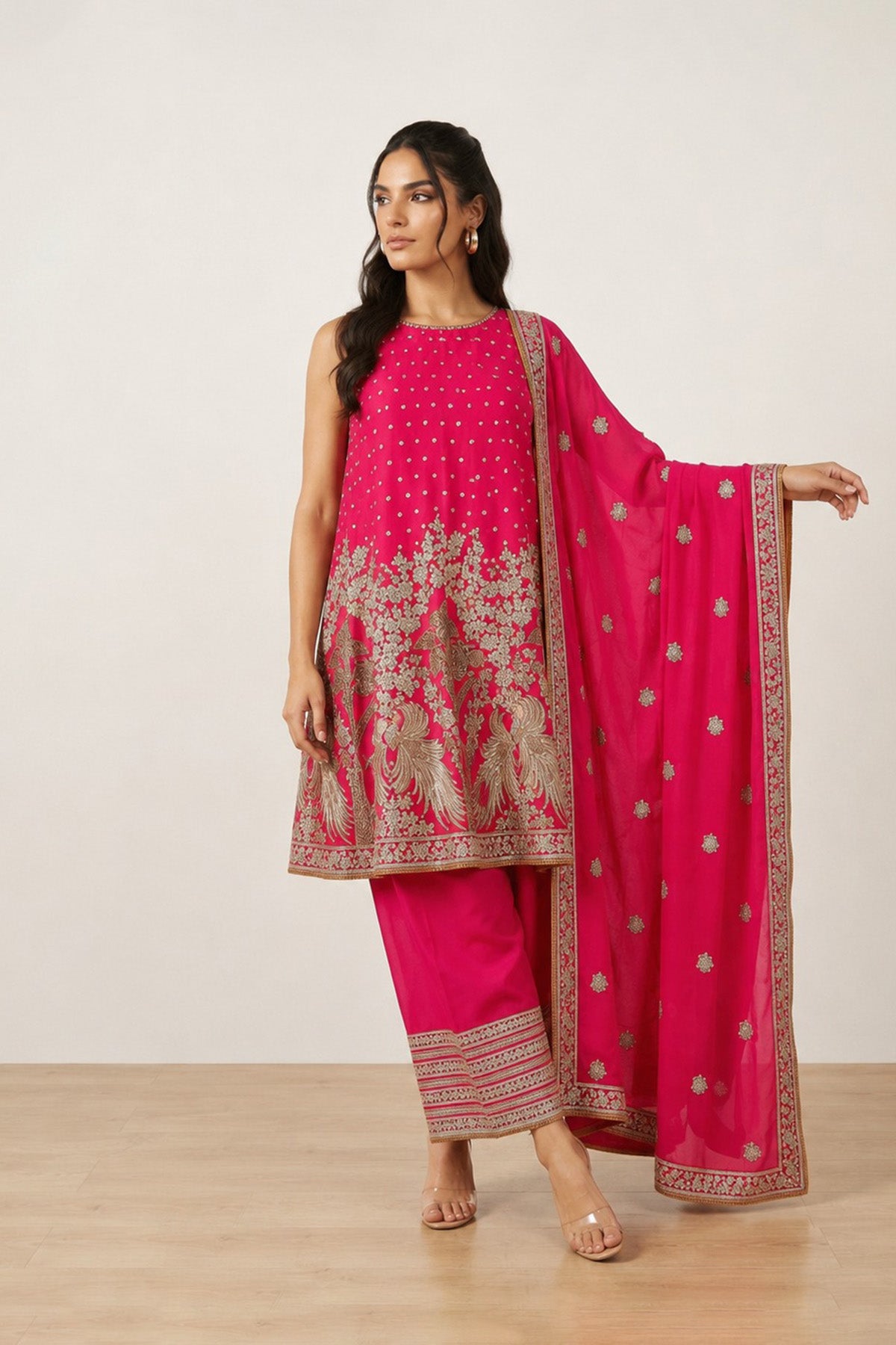Pink Tree Kurti Salwaar Set