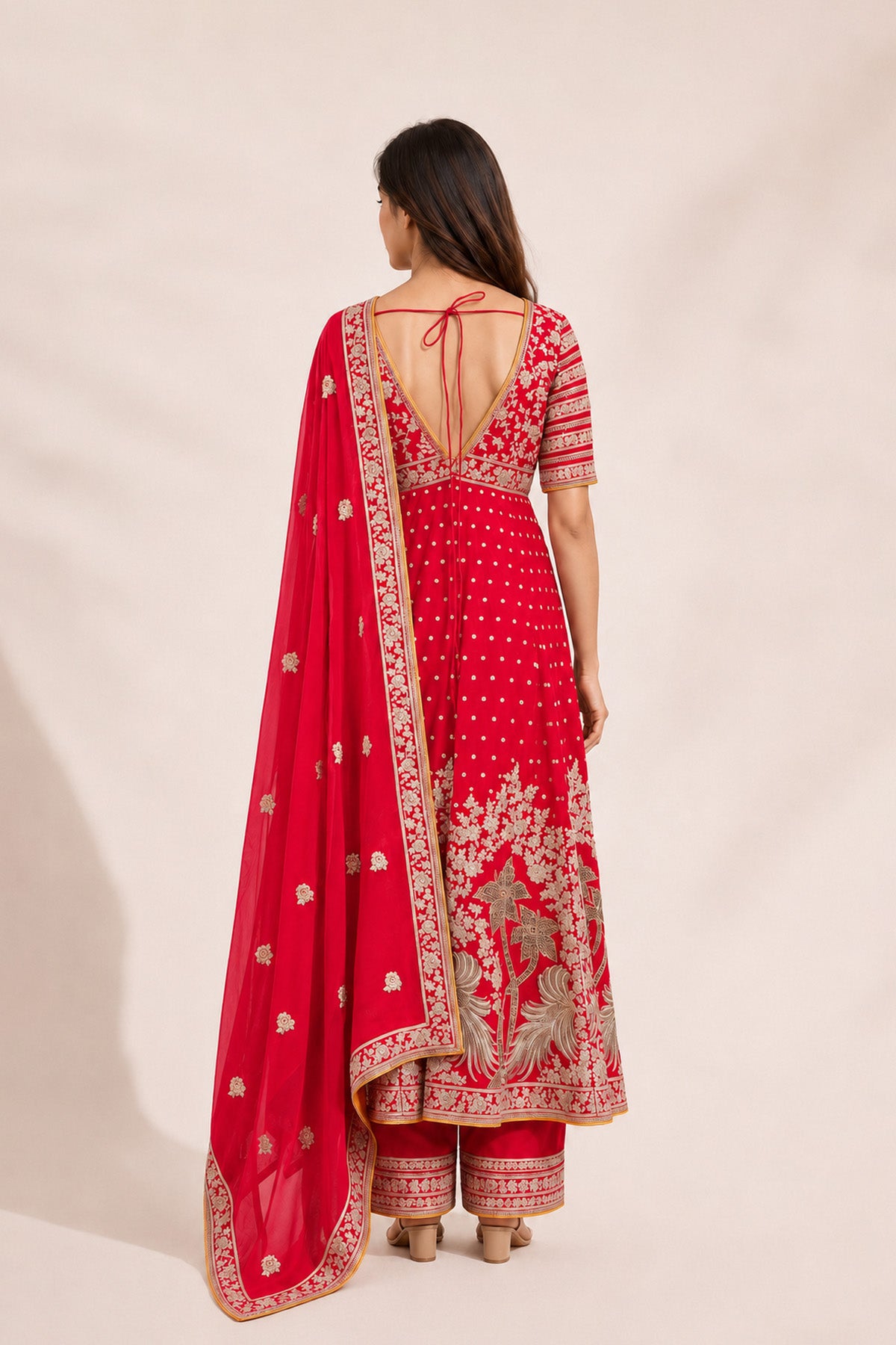 Red Tree Anarkali Set