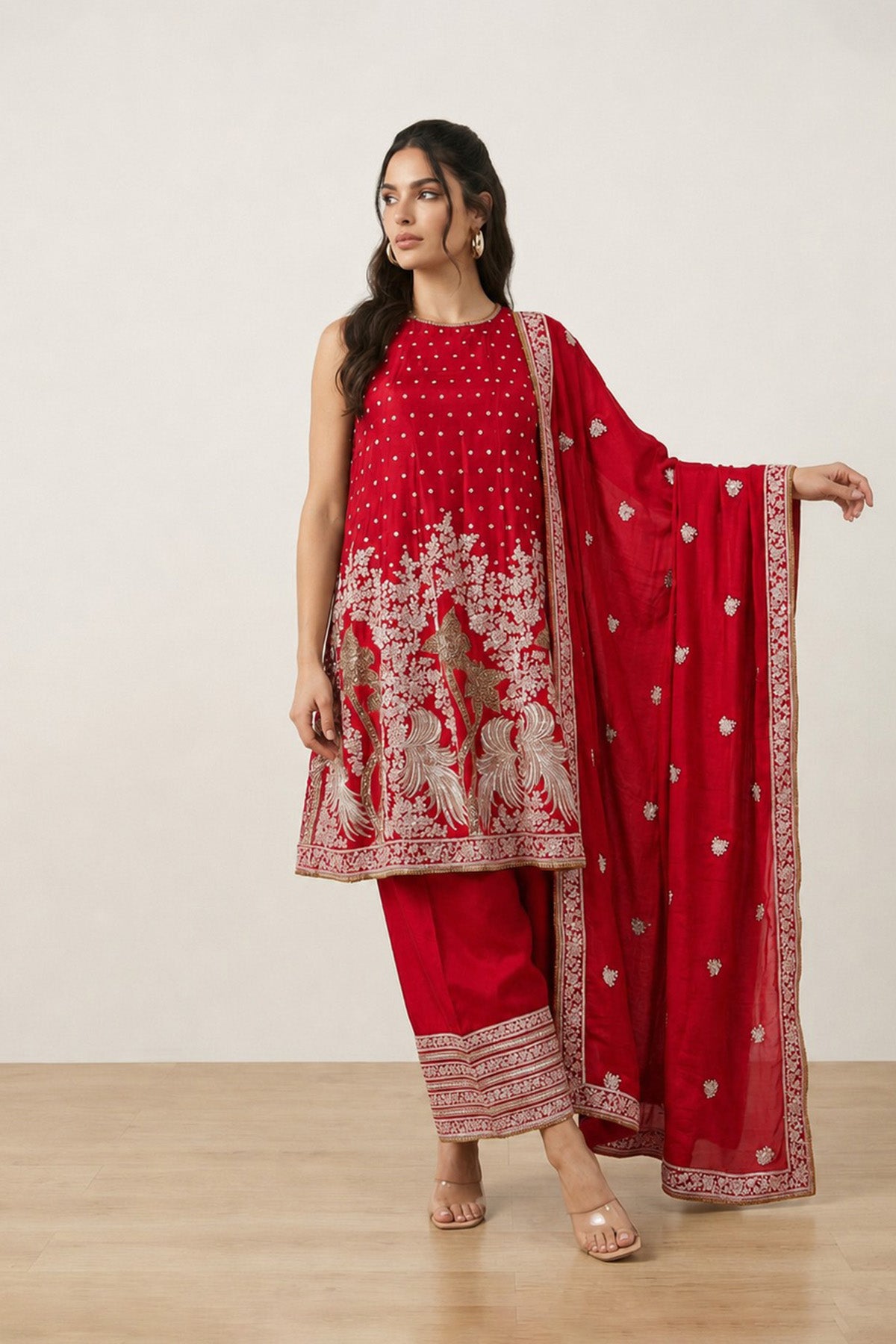 Red Tree Kurti Salwaar Set