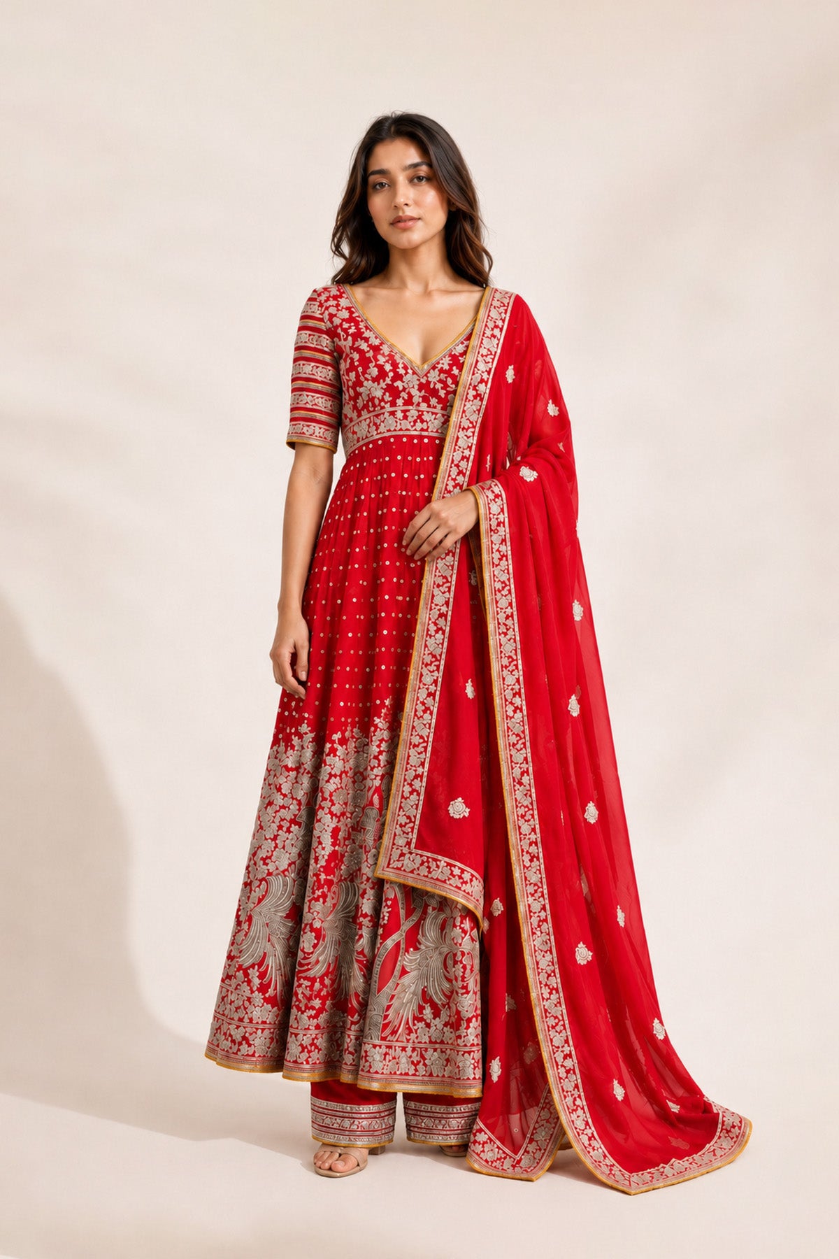 Red Tree Anarkali Set