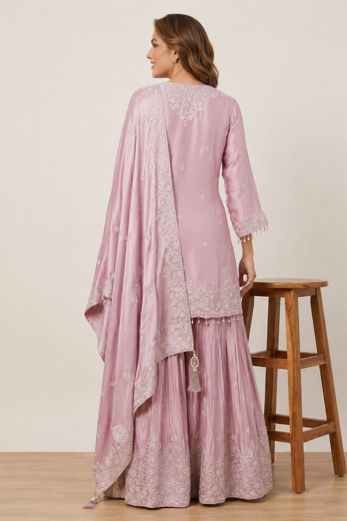 Pink Sheen Kurti Plazo Set