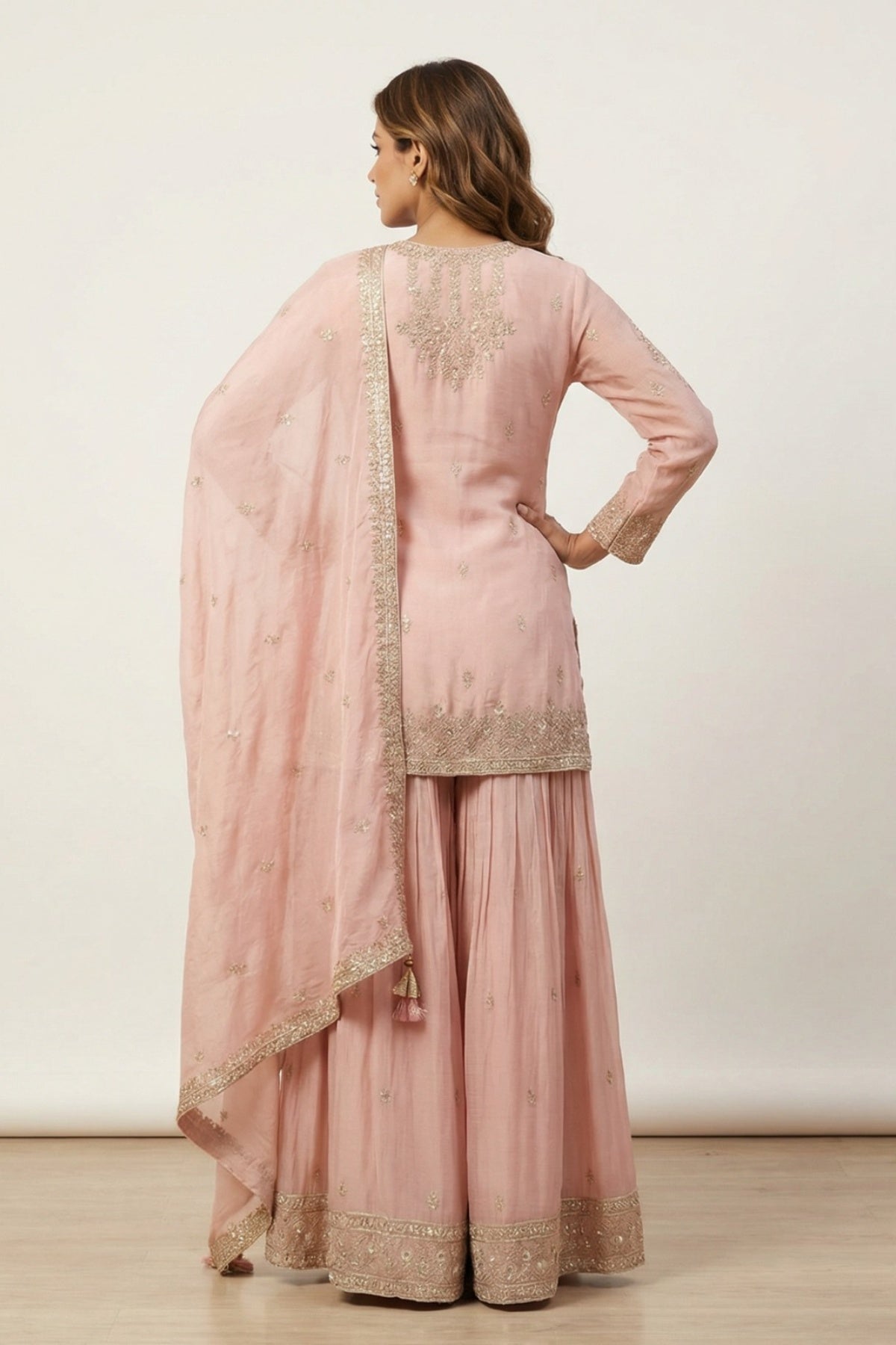 Pink Sheen Kurti Plazo Set