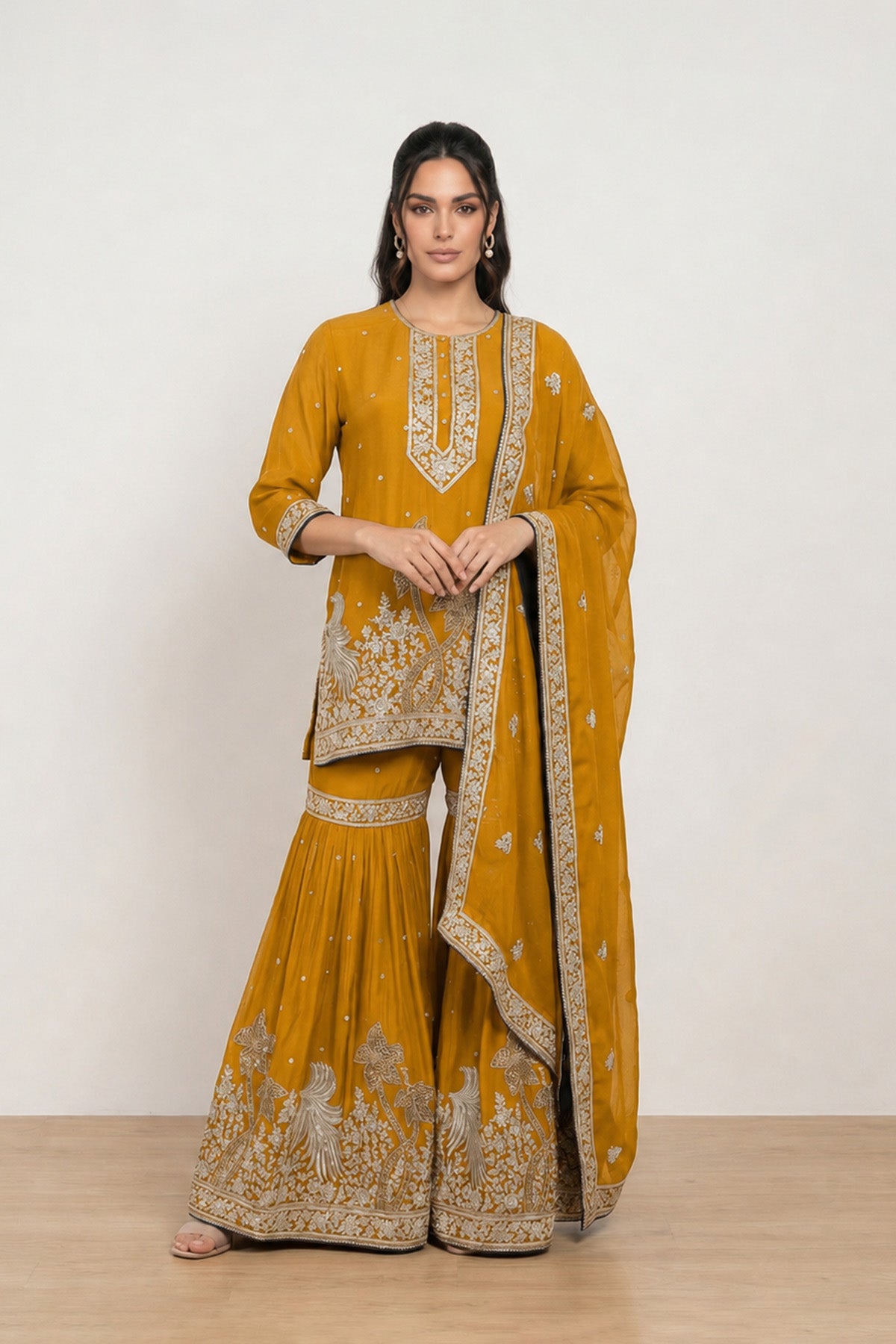 Mustard Tree Kurti Gharara Set