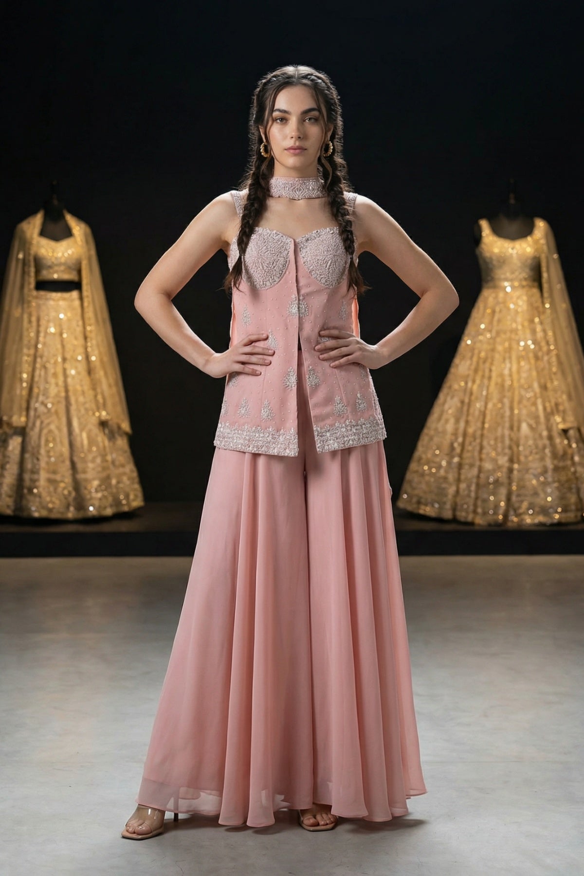 Pink Yoke Emb Kurti Plaazo Set
