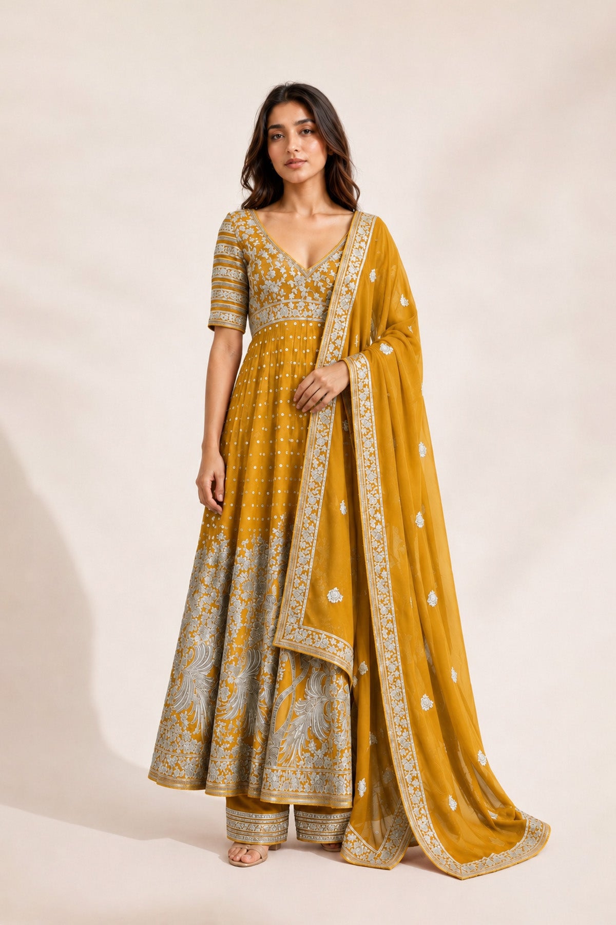 Mustard Tree Anarkali Set
